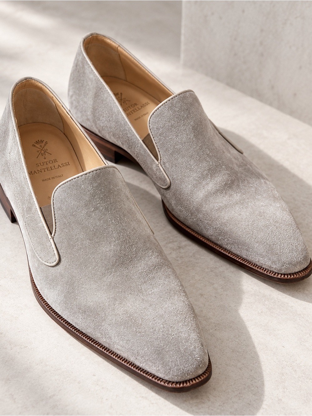 Sutor Mantellassi Grey Suede Italian Dress Loafers Slip On Shoes Men’s 8.5